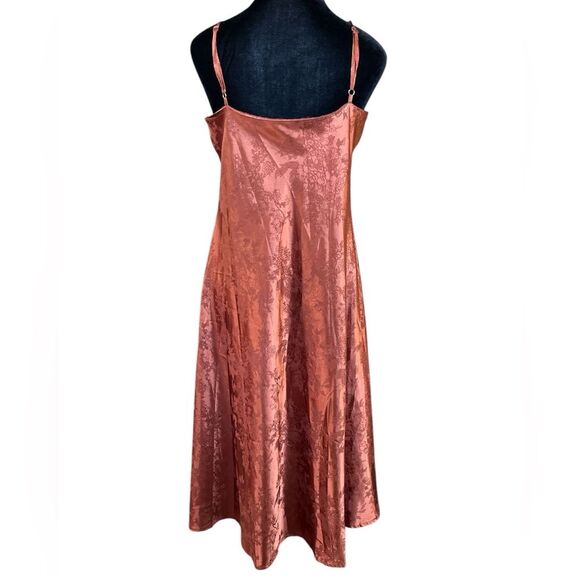 Lulu's Calia Love Floral Jacquard Satin Slipdress Size XL Rich Brown Sexy Silky - Picture 5 of 8